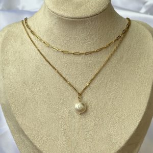 Double necklace with pearl charm